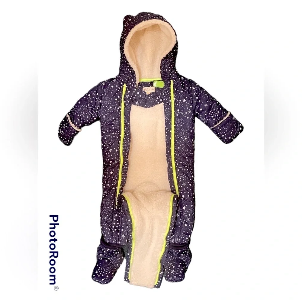 EGG New York fur lined Stars & Moons Zip Up Snowsuit Sz 3M​​​​